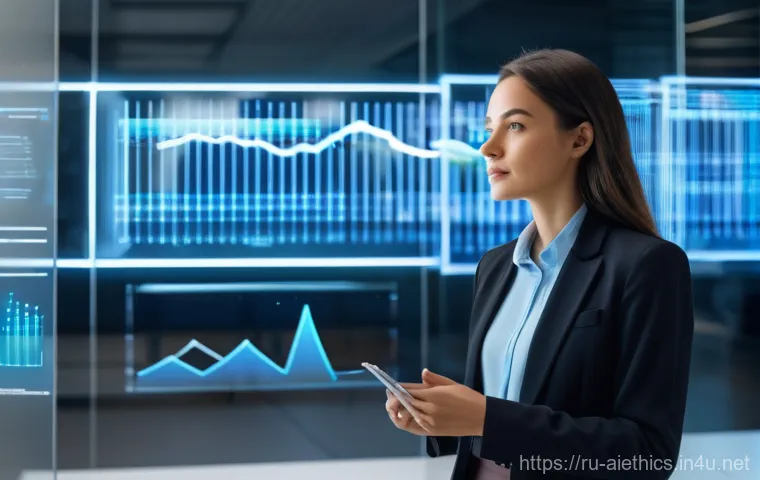 AI 윤리와 AI 윤리적 디자인 - **Prompt: Transparency in AI Decisions**
    A young professional woman, dressed in a stylish busine...