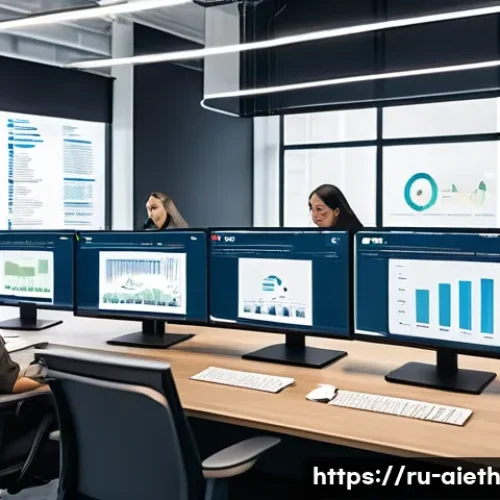 AI 윤리와 AI 채용 시스템 - A modern corporate office setting showing a diverse group of HR professionals and AI specialists col...